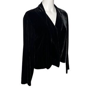 Eileen Fisher Black Velvet Open Front Jacket Cardigan Silk Blend Draped Large